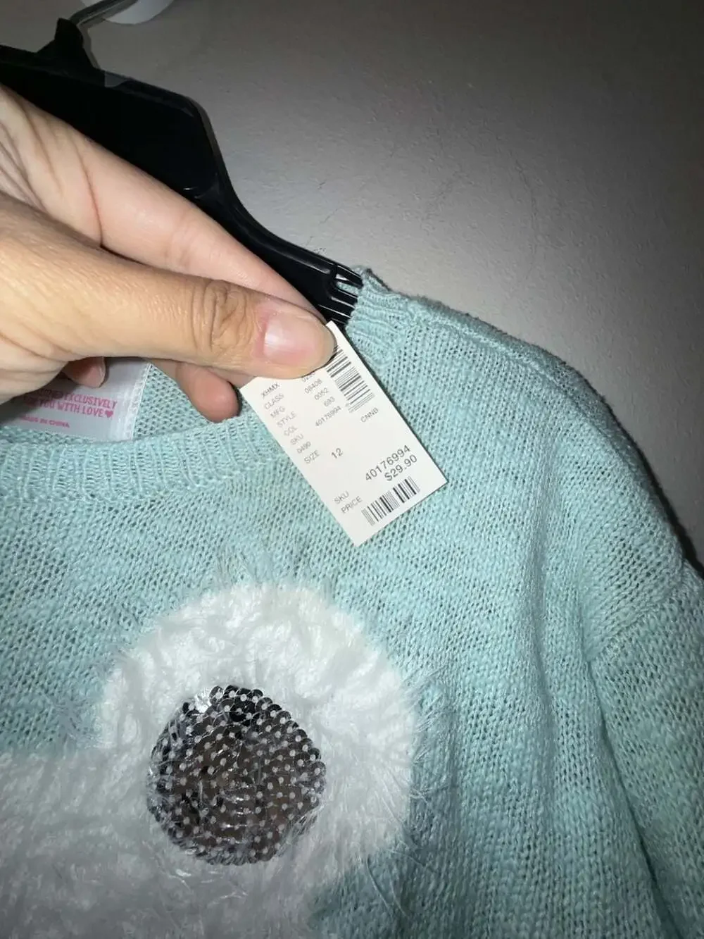 Justice Girls Light Blue Fuzzy Polar Bear Sequin Scarf Sweater Size 12